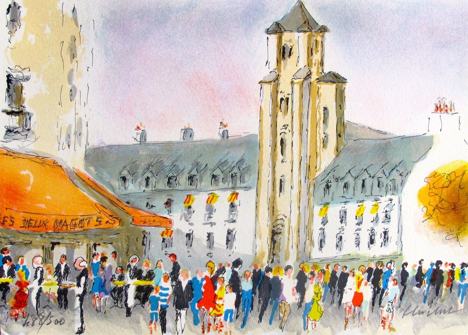 Urbain Huchet ST GERMAIN DE PRES II Hand Signed Limited Edition Lithograph