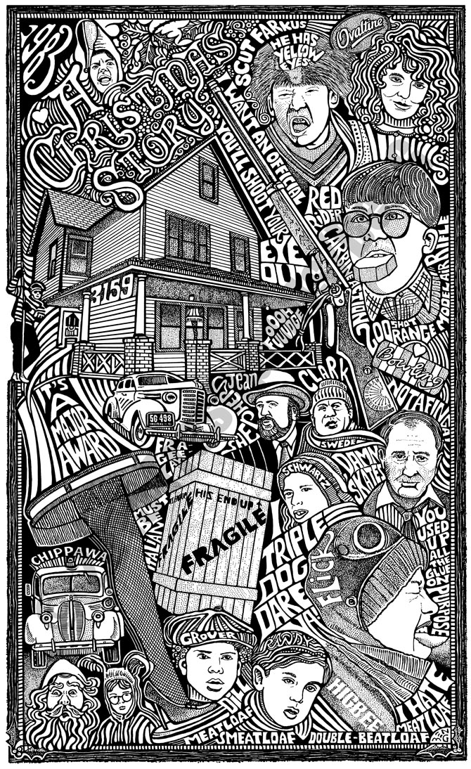 A CHRISTMAS STORY MOVIE Psychedelic Hand Signed Posterography Letterpress Art