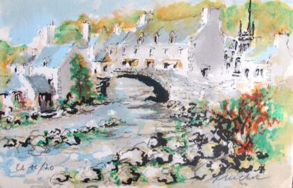 Urbain Huchet BRIDGE IN POINT AVEN Hand Signed Limited Edition Lithograph