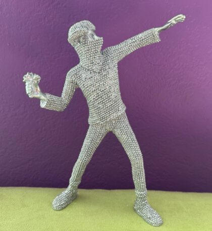 Banksy Crystal Rhinestone FLOWER BOMBER Sculpture Pop Art Figure