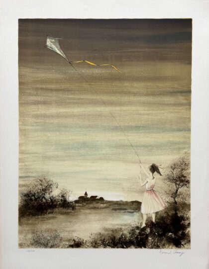 Bernard Charoy GIRL WITH KITE Hand Signed 1978 Limited Edition Lithograph