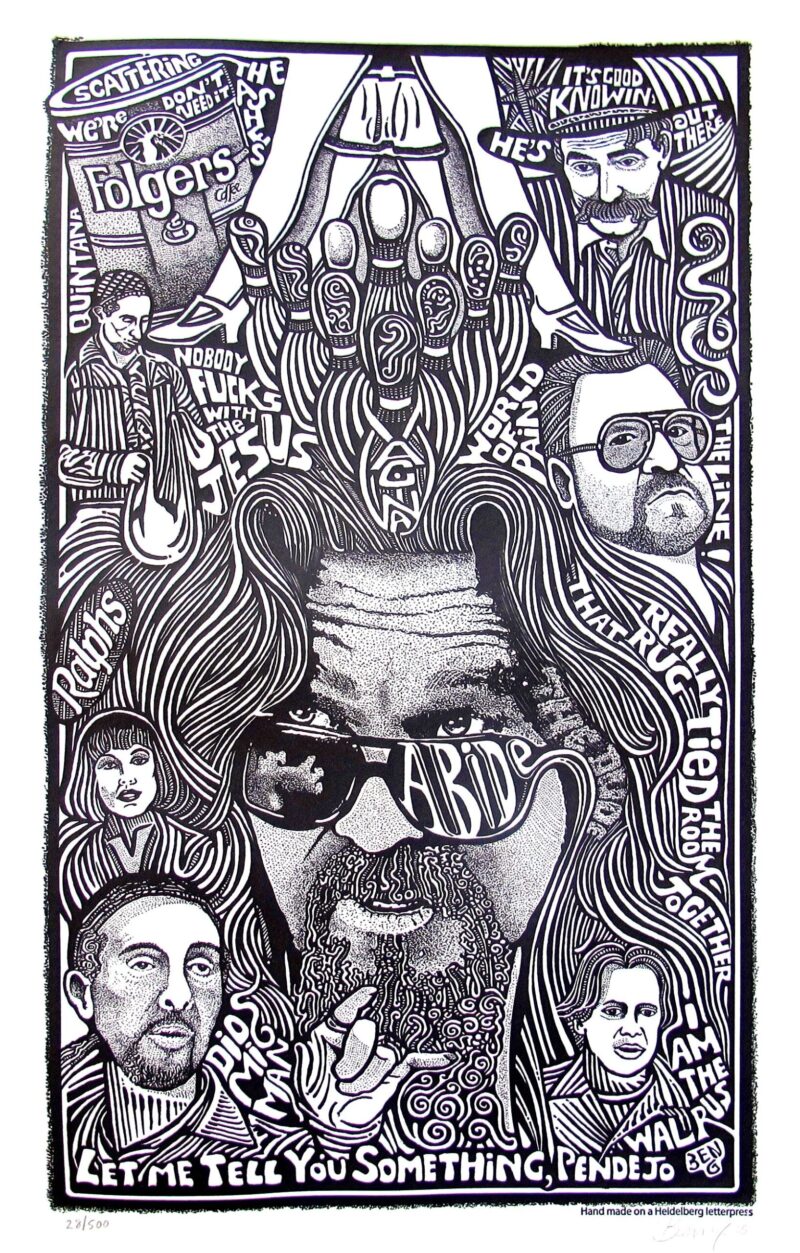 THE BIG LEBOWSKI MOVIE Psychedelic Hand Signed Posterography Letterpress ART