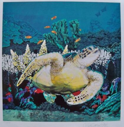 Nicole Stahl SEA TURTLE SECRETS AT SILVER BANK Hand Signed Seriograph