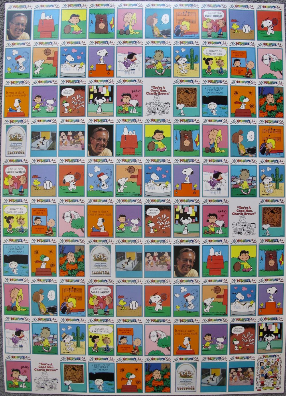 CHARLES SCHULTZ PEANUTS Uncut Trading Card Press Sheet Snoopy Charlie Brown Lucy
