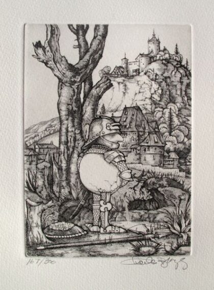 Charles Bragg PISSING from CAMELOT SERIES Hand Signed Limited Edition Etching