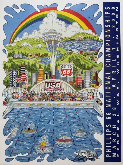 Charles Fazzino USA SWIMMING Hand Signed Poster Phillips 66 Championships