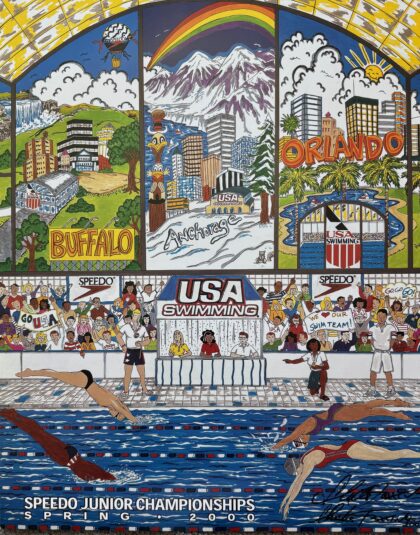 Charles Fazzino USA SWIMMING Hand Signed Poster Speedo Jr Championship