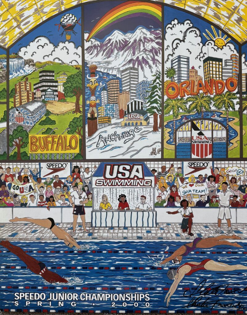 Charles Fazzino USA SWIMMING Hand Signed Poster Speedo Jr Championship