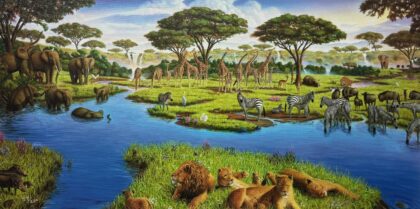 Chick Bragg AFRICAN WATERING HOLE Hand Signed Giclee on Canvas