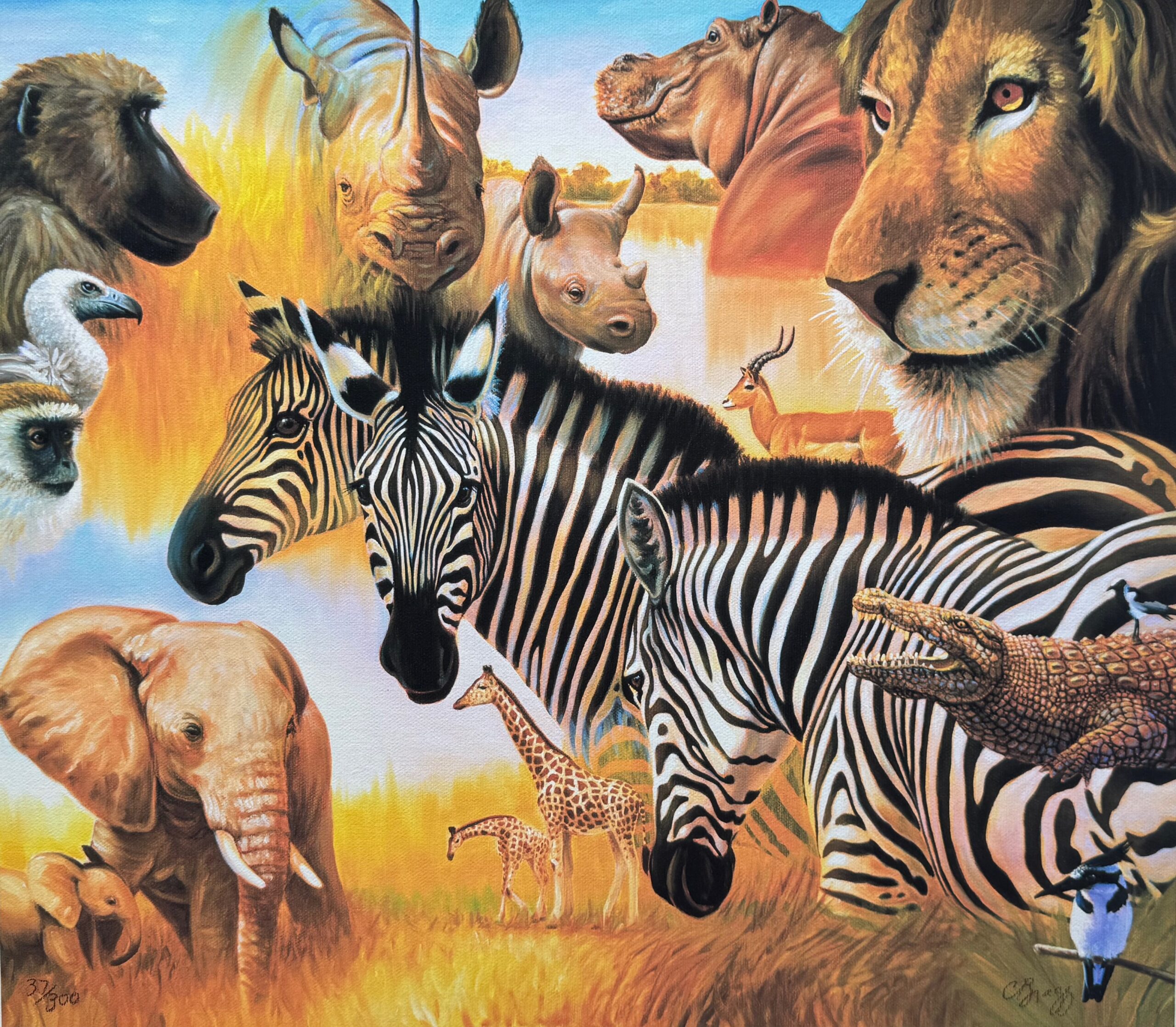 Chick Charles Lynn Bragg AFRICAN MONTAGE Hand Signed Giclee on CANVAS