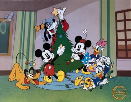 DISNEY CHRISTMAS Mickey Minnie Goofy Pluto Sericel Animation Art Cel