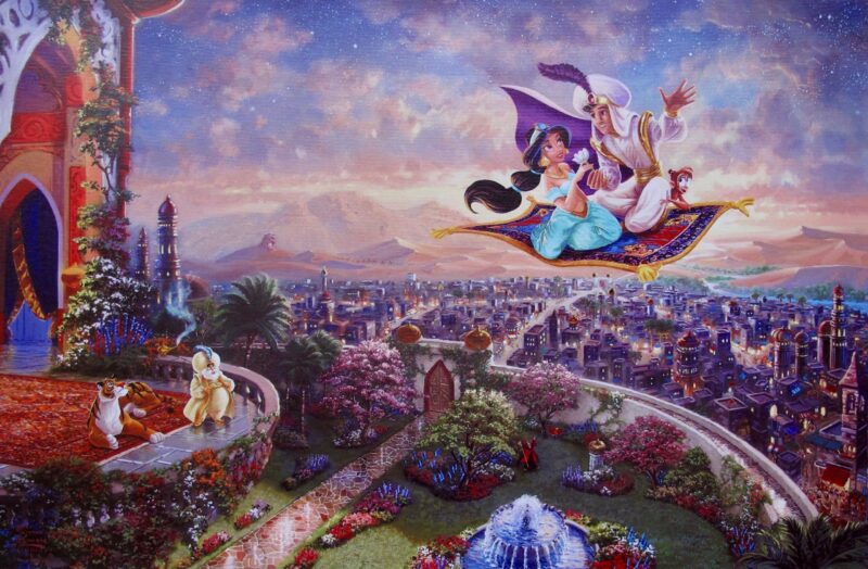 THOMAS KINKADE Aladdin & Jasmine Magic Carpet Ride Giclee on Canvas