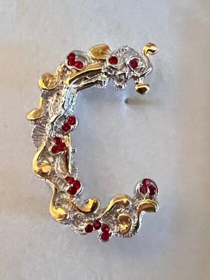 ERTE Initial C Signed Gold Sterling Silver Swarovski Crystals Art Pendant Brooch