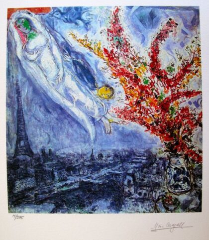 Marc Chagall FLOWERS OVER PARIS Limited Edition Facsimile Signed Small Giclee