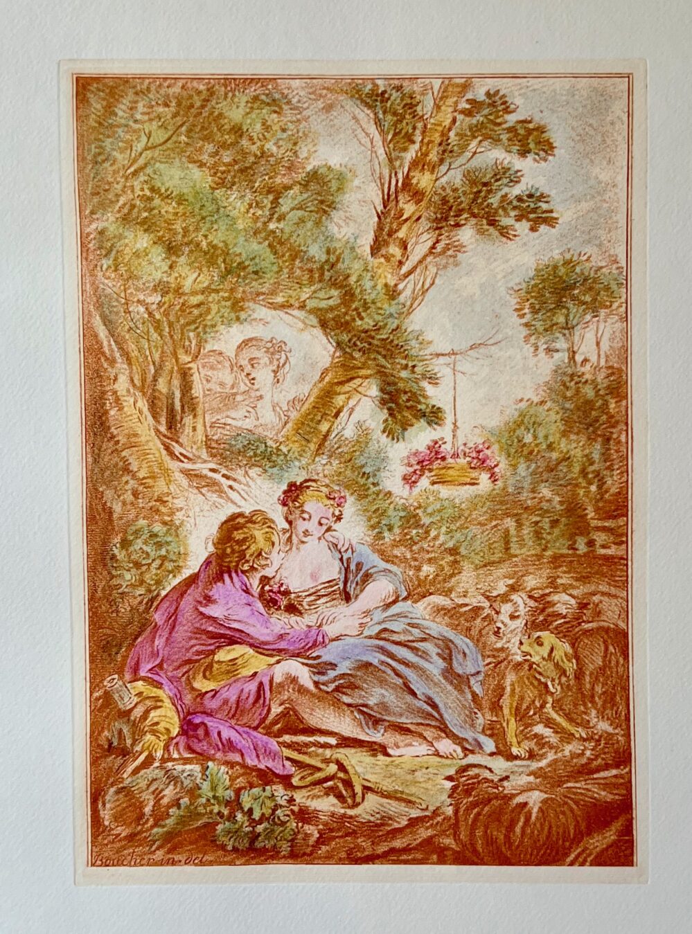 Francois Boucher IN OCTOBER Hand Colored Vintage Etching