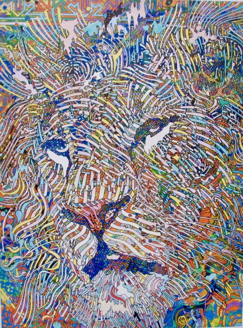 Guillaume Azoulay GEOMETRIES FELINE LION Hand Signed Giclee on Canvas