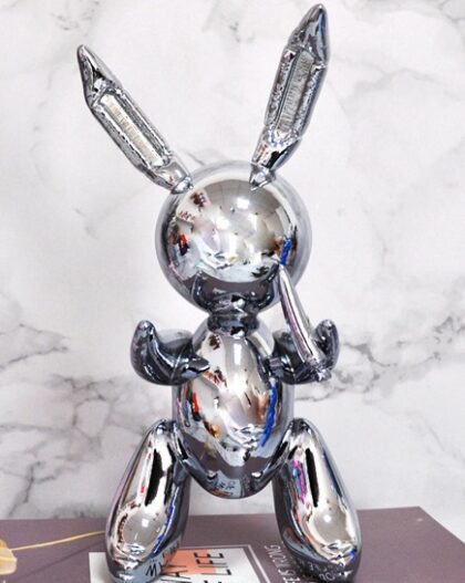 Jeff Koons Metallic Silver Balloon Bunny Rabbit Pop Art 14" Sculpture