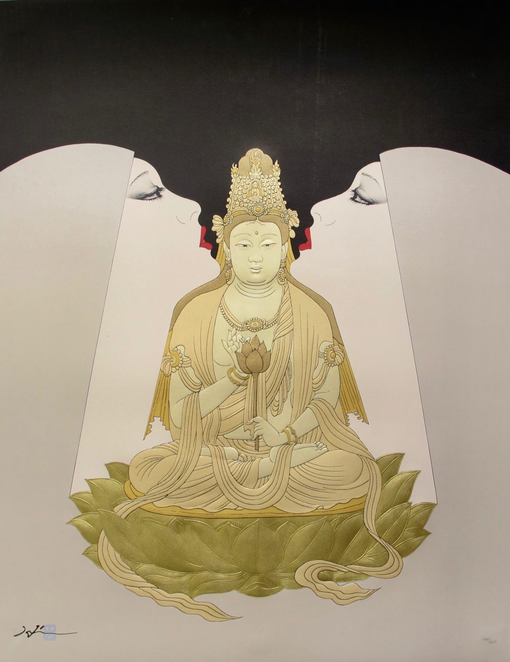 Hisashi Otsuka HARMONY Hand Signed Limited Edition Art Pearl & Gold Leaf BUDDHA