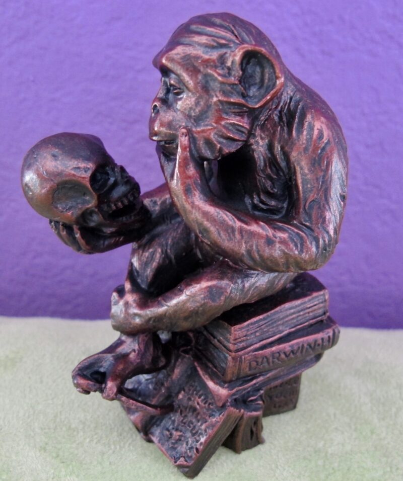 Hugo Rheinhold DARWIN PHILOSOPHIZING MONKEY & SKULL Sculpture Statue Small Size