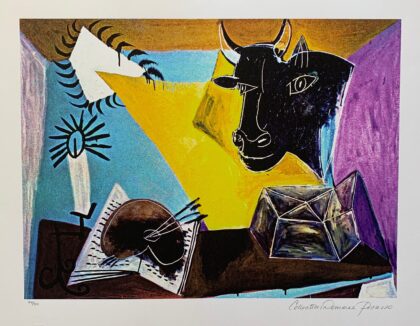 #43 STILL LIFE WITH CANDLE, PALETTE AND BLACK BULL’S HEAD Pablo Picasso Estate Signed Giclee