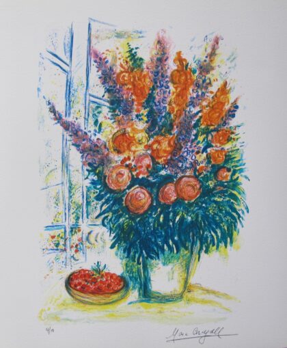 Marc Chagall BOUQUET WITH BOWL OF CHERRIES Limited Edition Facsimile Signed X-Small Giclee