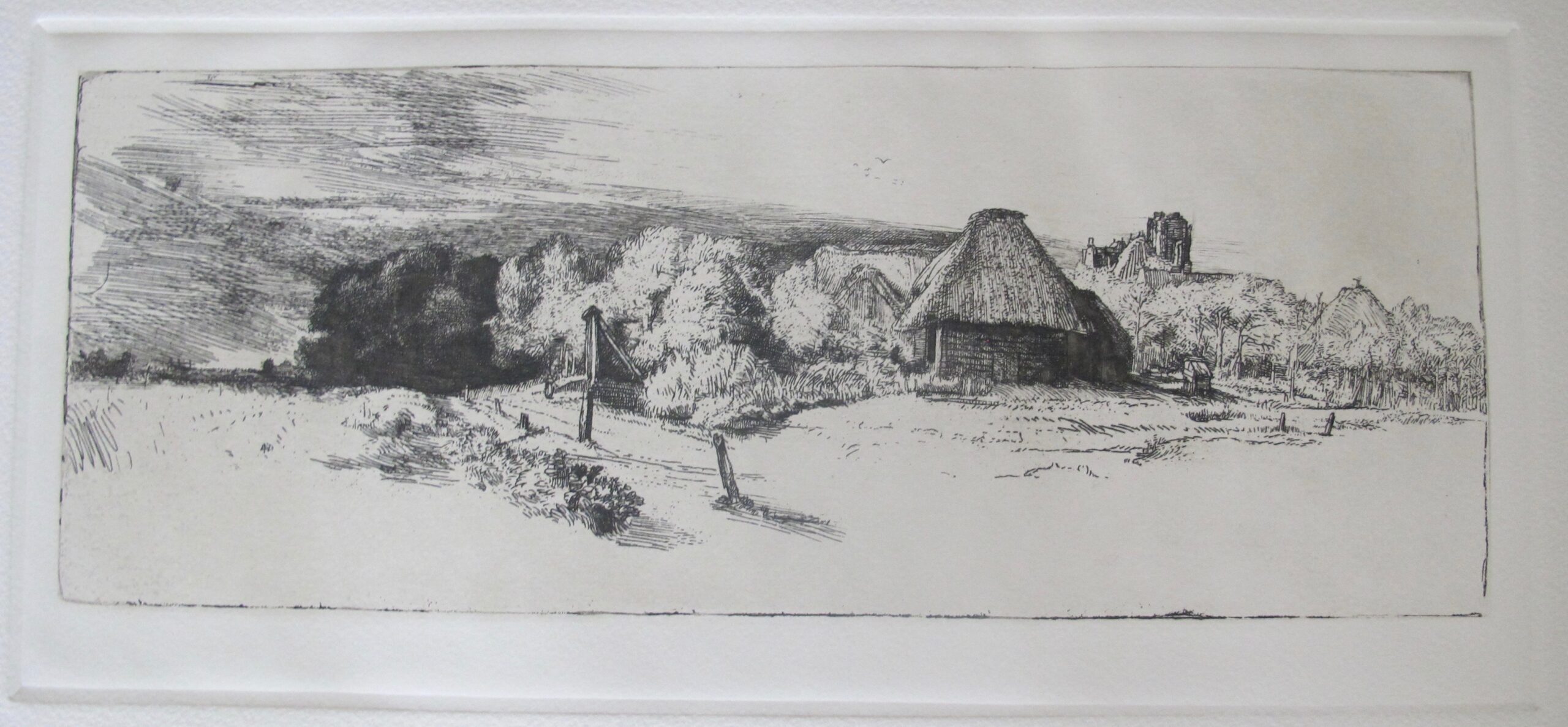 REMBRANDT LANDSCAPE WITH TREES FARM BUILDING & TOWER Etching by Amand Durand