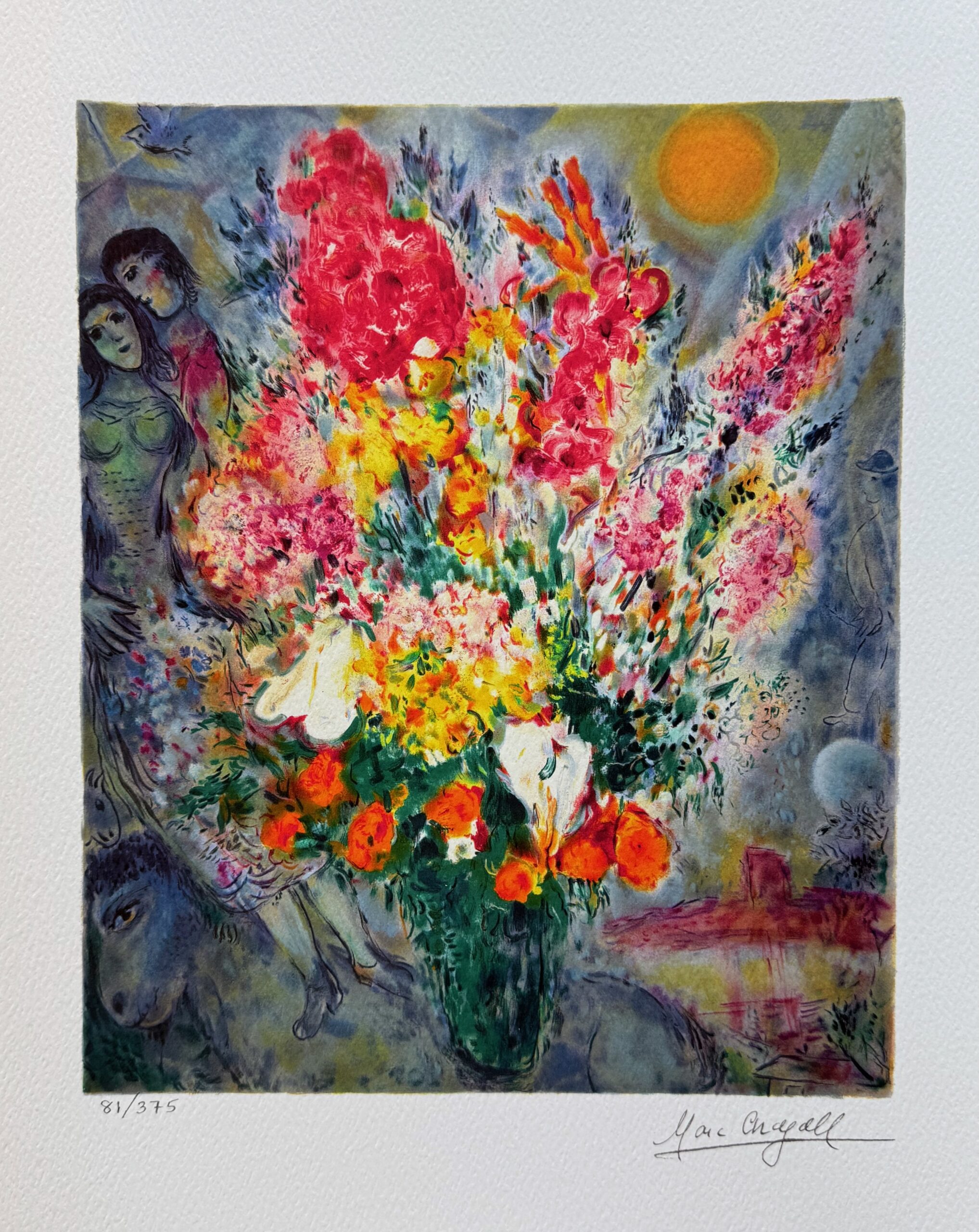 Marc Chagall ORIGINAL BOUQUET Limited Edition Facsimile Signed Giclee 16" x 12"