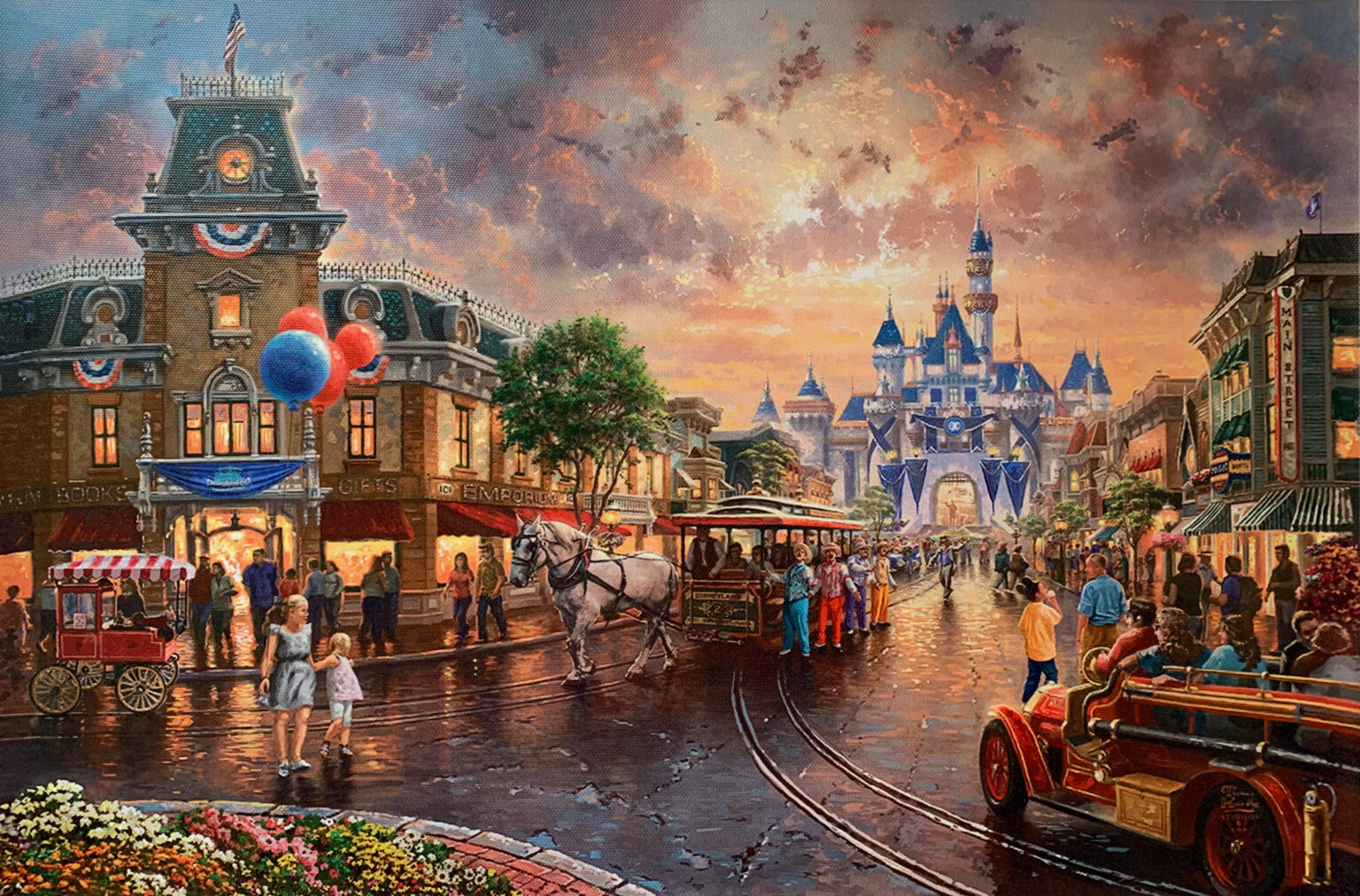 THOMAS KINKADE Disneyland Disney World Main Street Giclee on Canvas