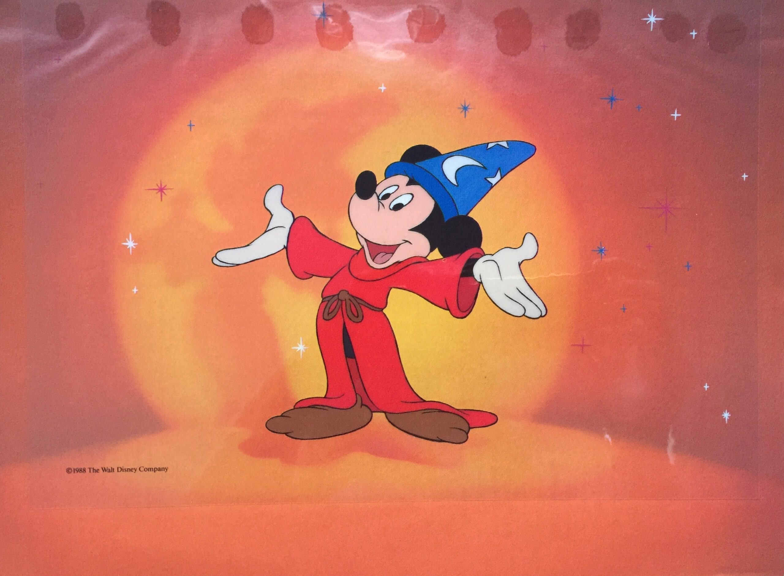 DISNEY Mickey Mouse SORCERER FANTASIA 1988 Sericel Animation Art Cel