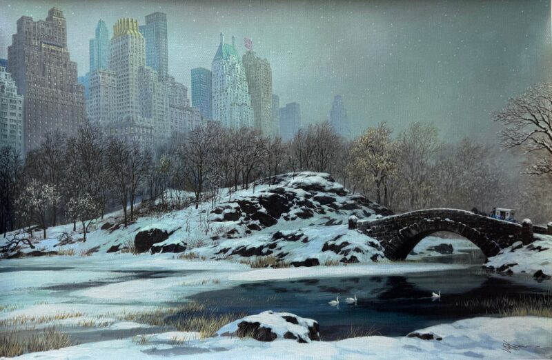 Alexander Chen CENTRAL PARK BRIDGE IN WINTER Hand Signed Limited Edition Serigraph on Canvas