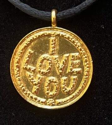 ERTE "I LOVE YOU" Signed Gold Medallion Necklace