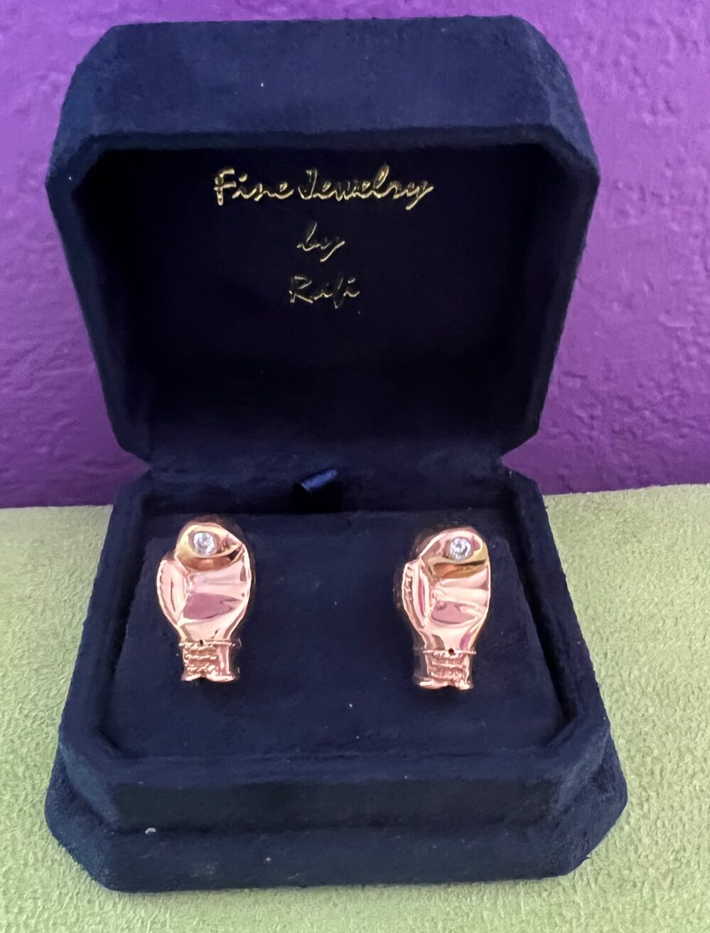 Sylvester Stallone Original 18K Solid Gold with Diamonds Boxing Glove Cufflinks