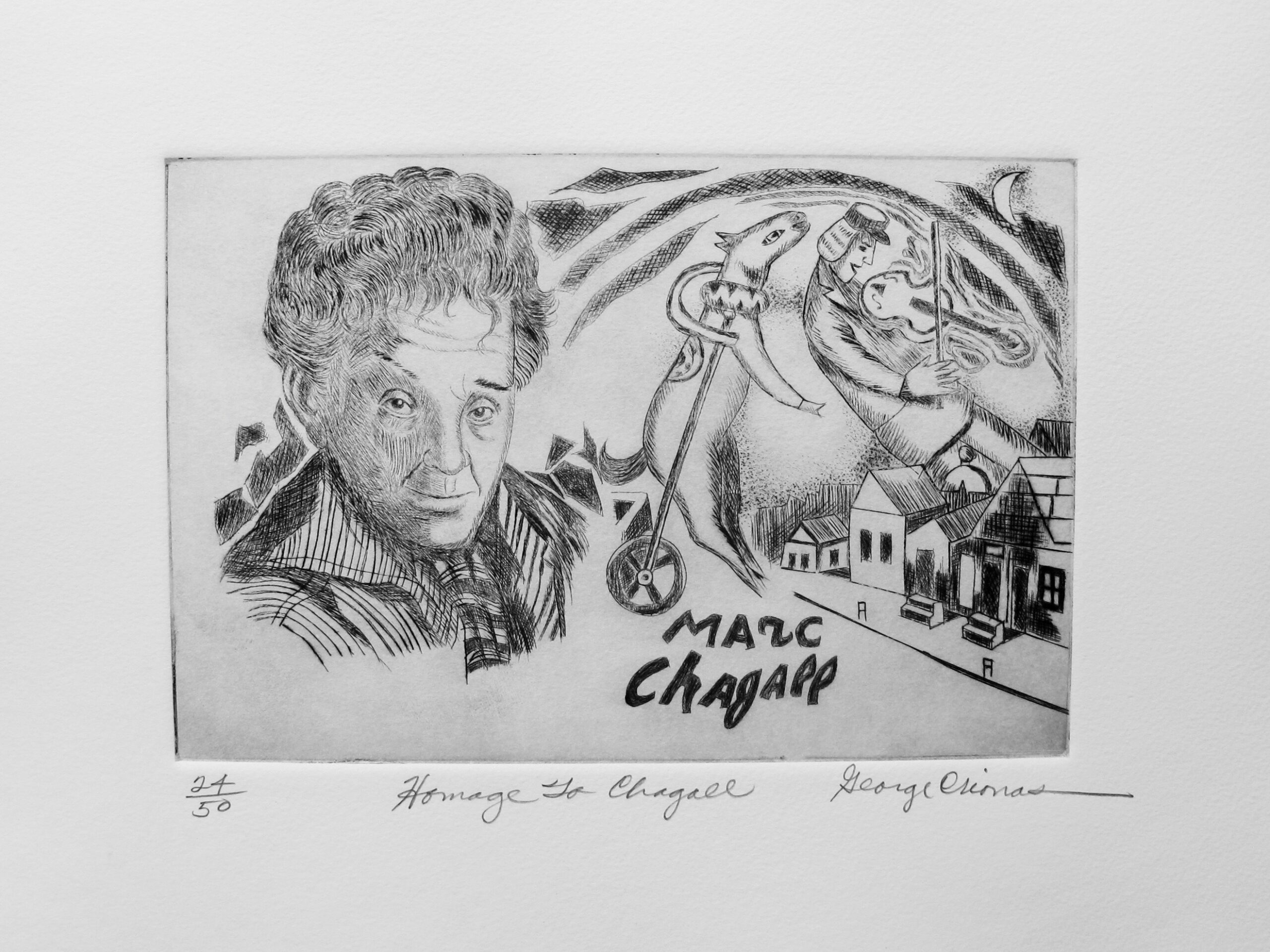 GEORGE CRIONAS "HOMAGE TO MARC CHAGALL" Hand Signed Limited Edition Etching