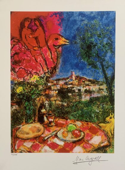 Marc Chagall LOVERS OVER CITY Limited Edition Facsimile Signed Small Giclee