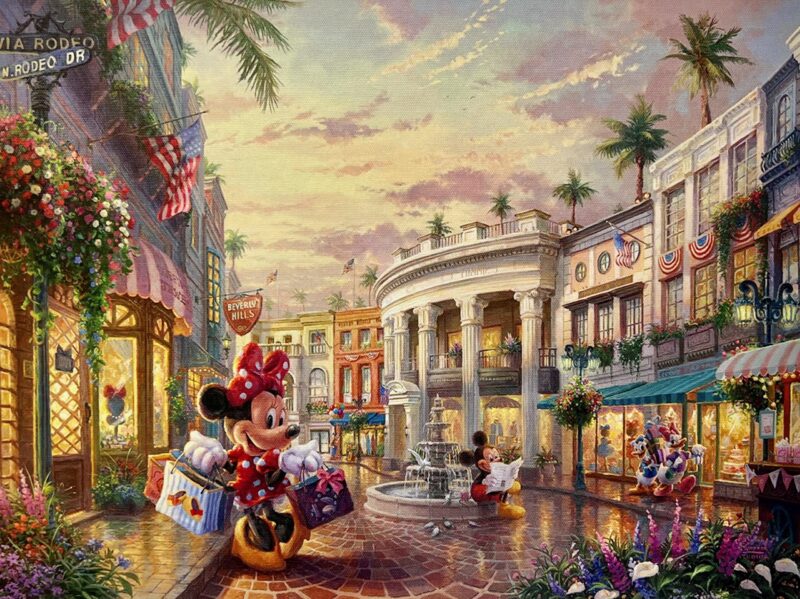 Thomas Kinkade Disney MICKEY & MINNIE MOUSE ON RODEO DRIVE BEVERLY HILLS Giclee