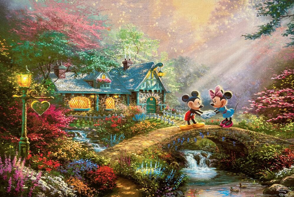 Thomas Kinkade Disney MICKEY MINNIE MOUSE SWEETHEART BRIDGE Giclee on Canvas