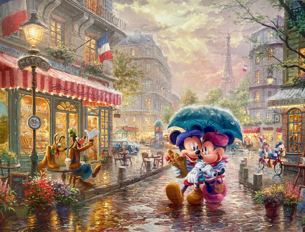 THOMAS KINKADE Disney Mickey & Minnie Mouse in Paris Giclee on Canvas