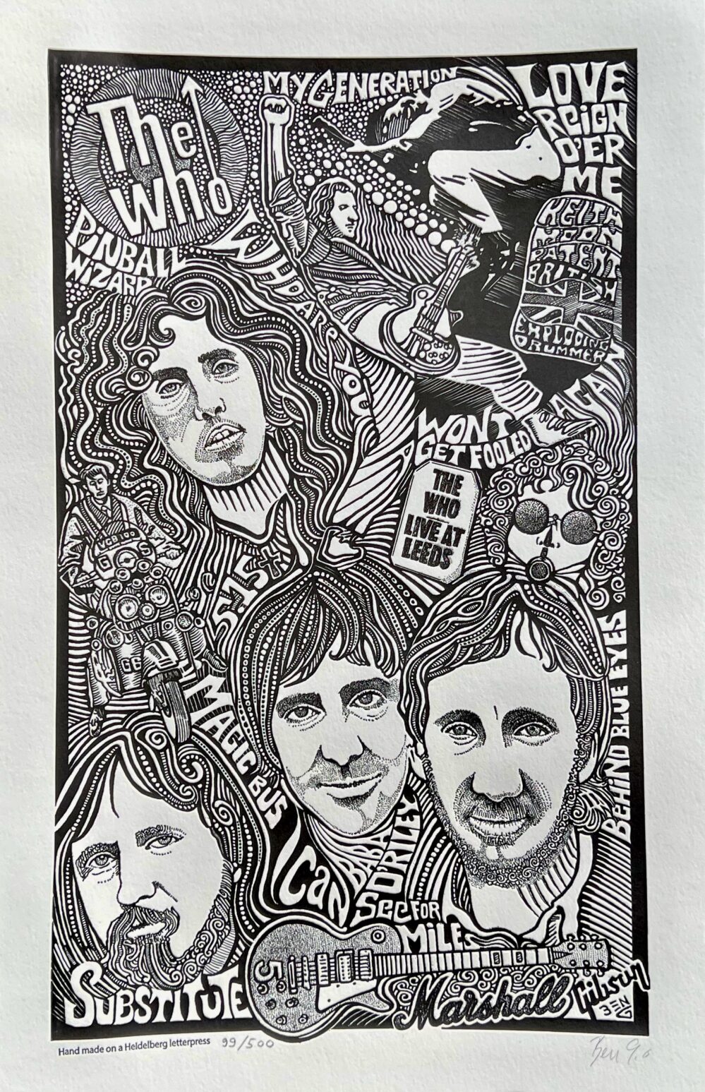 THE WHO BAND Psychedelic Hand Signed Posterography Letterpress Art