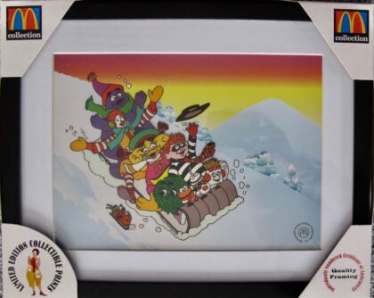 Ronald McDonald's 1998 Framed SLEIGH RIDE Sericel Animation Cel RARE COLLECTIBLE