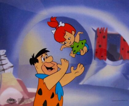 The Flintstones TOSSING PEBBLES Animation Art Sericel