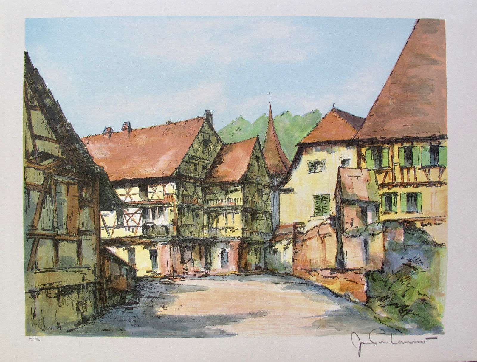 JEAN PIERRE LAURENT Bourg Alsacien Hand Signed Limited Edition Lithograph FRANCE
