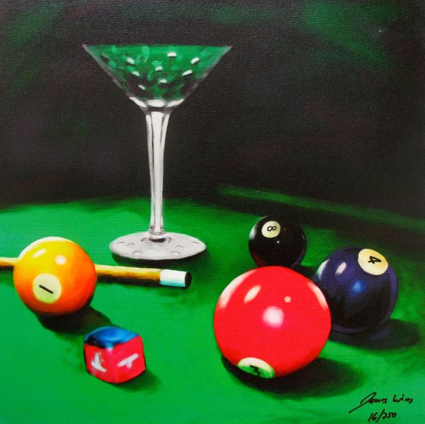 James Wing APPLE MARTINI BILLIARDS Hand Signed Limited Edition Giclee on Canvas