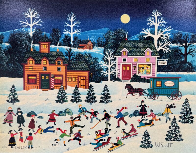 Jane Wooster Scott FROSTY FROLICS Hand Signed Limited Edition Serigraph 12" x 9"