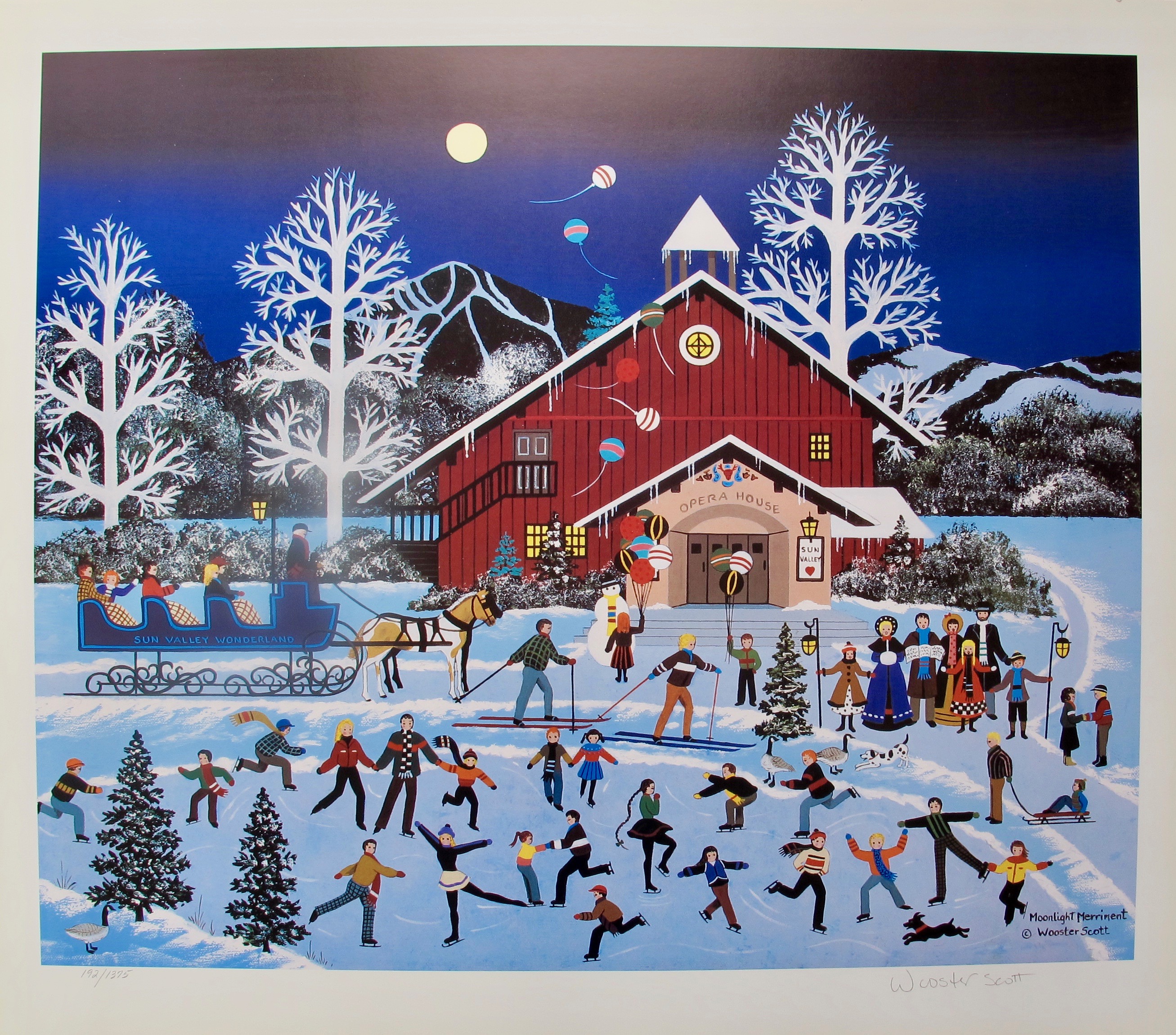 Jane Wooster Scott MOONLIGHT MERRIMENT Hand Signed Limited Edition Lithograph