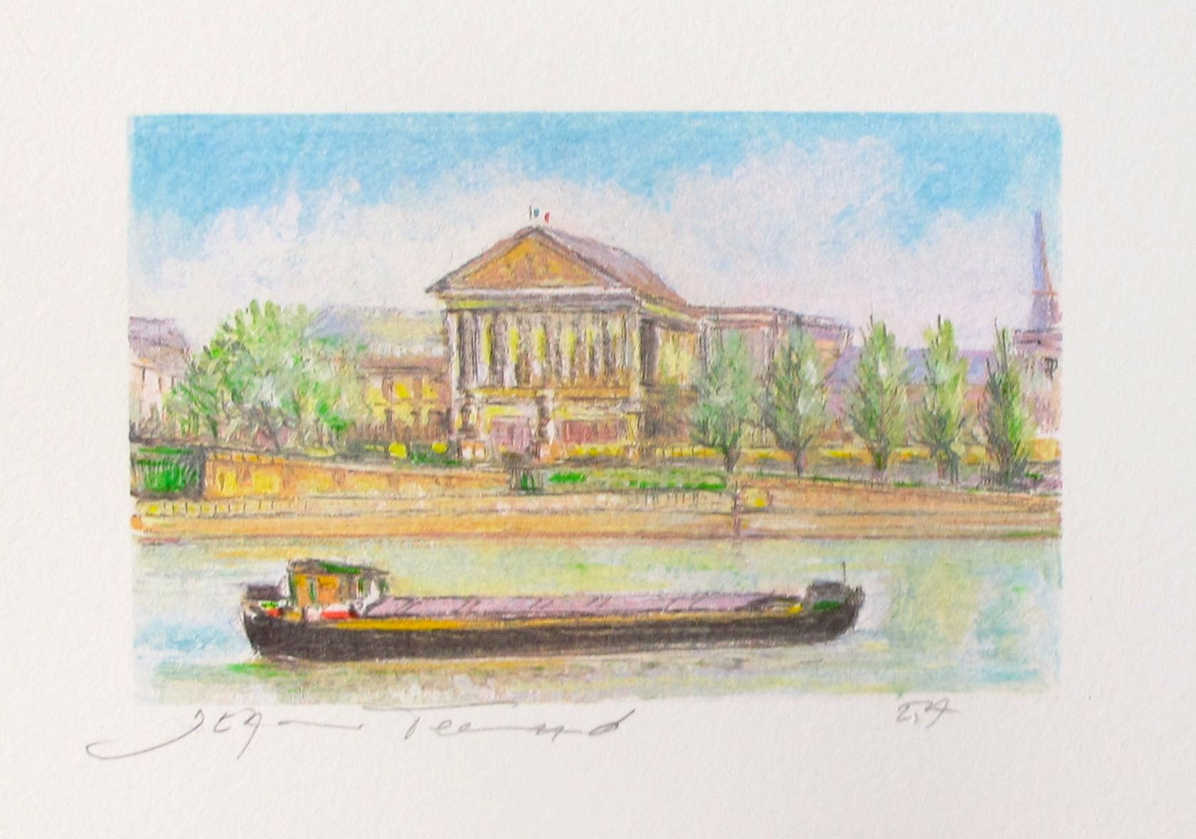 Jean Fernand THE BARGE Hand Signed Limited Edition Lithograph