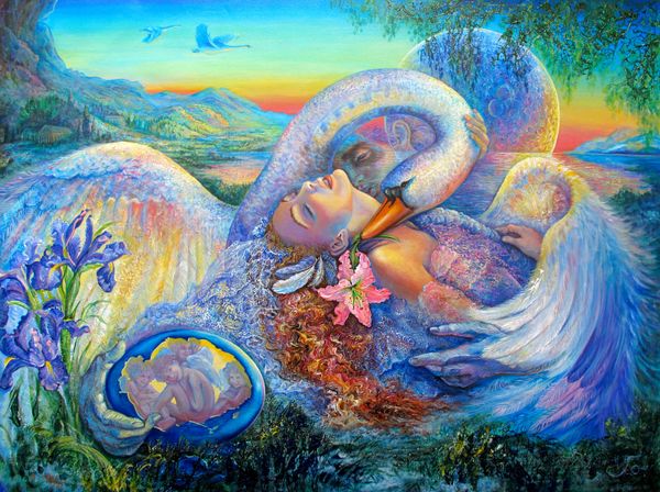 Josephine Wall LEDA AND THE SWAN Hand Signed Embellish Giclee on Canvas
