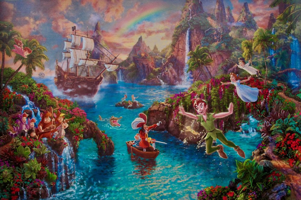 THOMAS KINKADE Peter Pan & Captain Hook in Neverland Giclee on Canvas