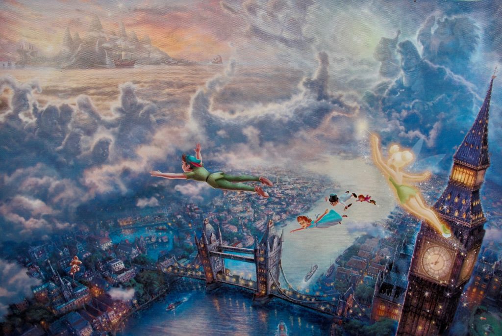 THOMAS KINKADE Peter Pan &amp; Tinker Bell Flying to Neverland Giclee on