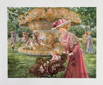 LEE DUBIN Hand Signed Limited Edition Lithograph Art SUNDAY CAROUSEL RIDES