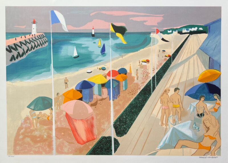 GEORGES LAMBERT LA PLAGE A DEAUVILLE Hand Signed Limited Edition Lithograph